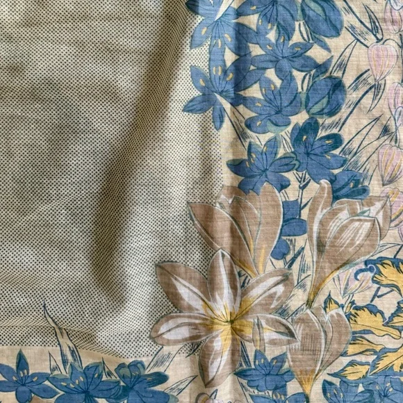 70s Vintage Anne Klein Swiss Dot & Floral Print Cottagecore Cotton Scarf Wrap - Picture 13 of 17